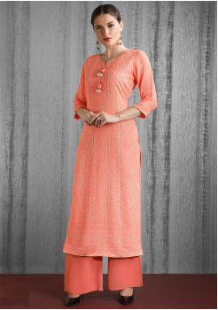 Peach Color Designer Georgette Kurti